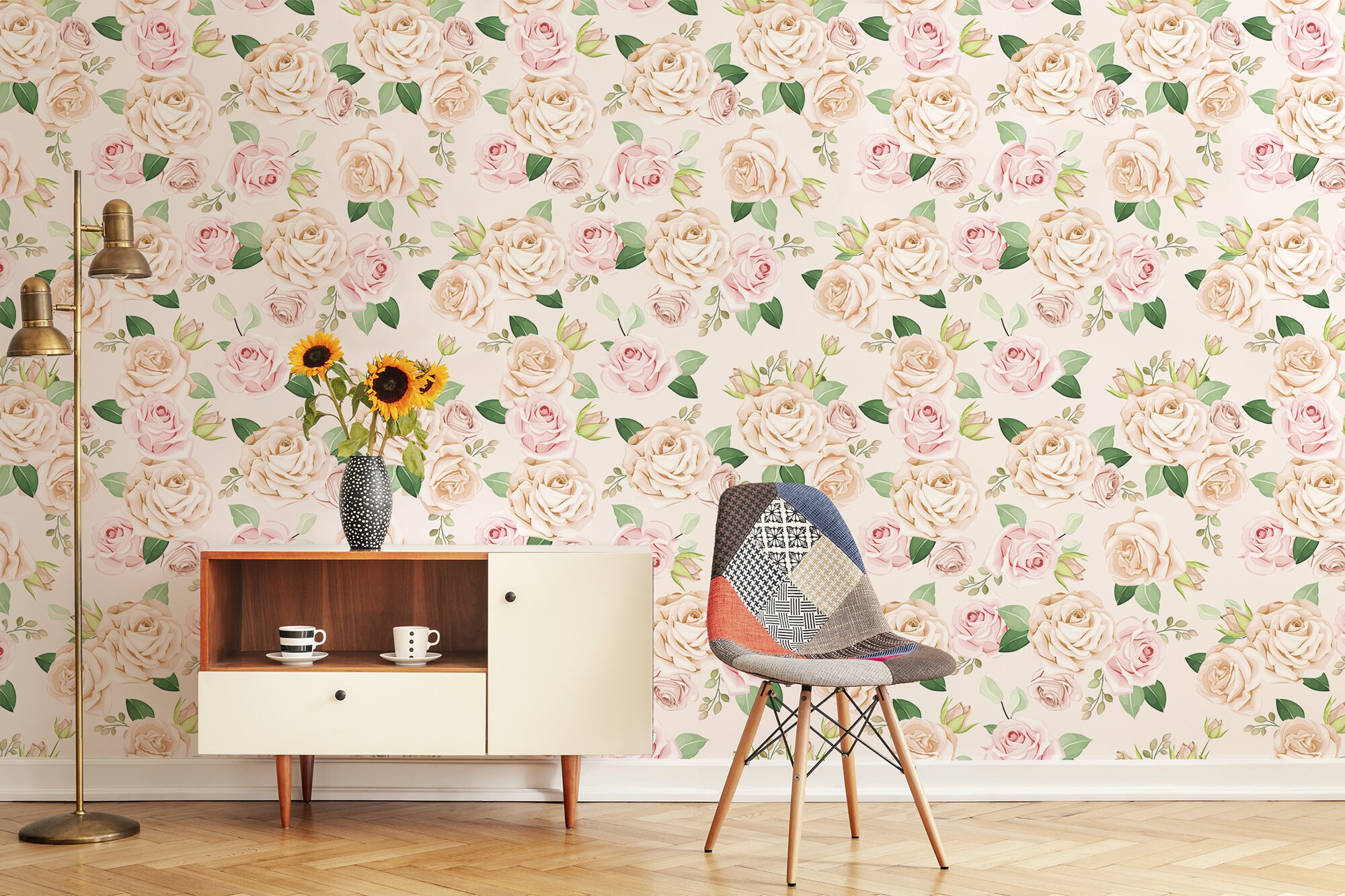 Light Pink Wallpaper With Delicate Rose Pattern || Peel and Stick ...