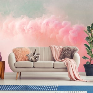 Pink cloud wallpaper || self adhesive, peel and stick wall mural