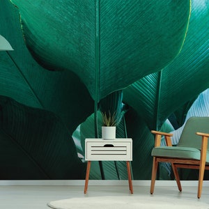 Big green exotic leaves photo wallpaper || self adhesive, peel and stick wall mural