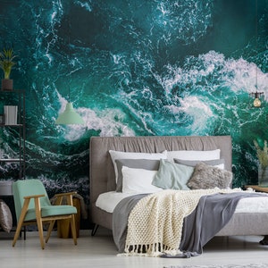 Ocean Seen From Above, Marine Blue above Green Wallpaper • Peel and Stick *self adhesive* or Non-Pasted Vinyl Materials •