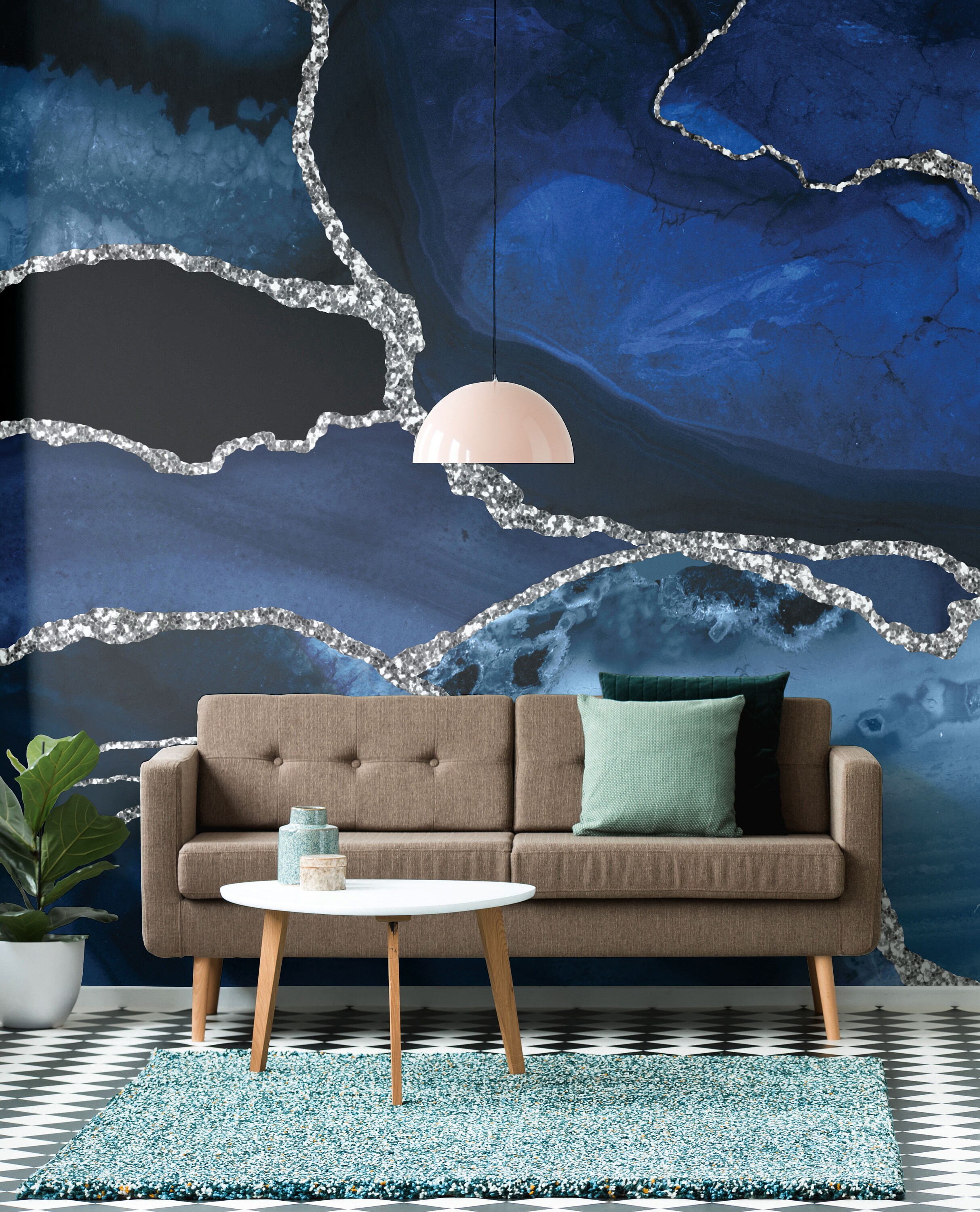 Navy Blue Marble Agate Stone Wallpaper (matte, No Metallic Effects ...