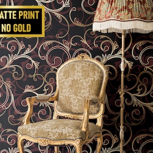 Dark Art Deco Floral Ornaments Wallpaper with Red and Yellow Gradient • Peel and Stick *self adhesive* or Non-Pasted Vinyl Materials •