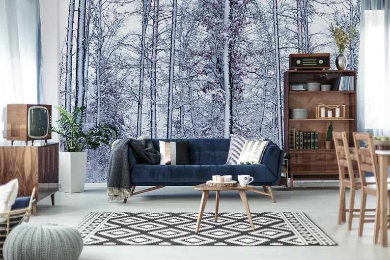 Winter Snowy Forest Wallpaper Self Adhesive Peel and Stick Etsy