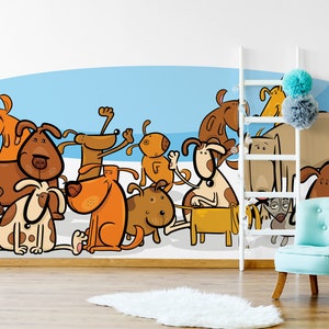 Lustige Cartoon-Hundefamilien-Tapete, für Kinder, selbstklebendes Wandgemälde zum Abziehen und Aufkleben