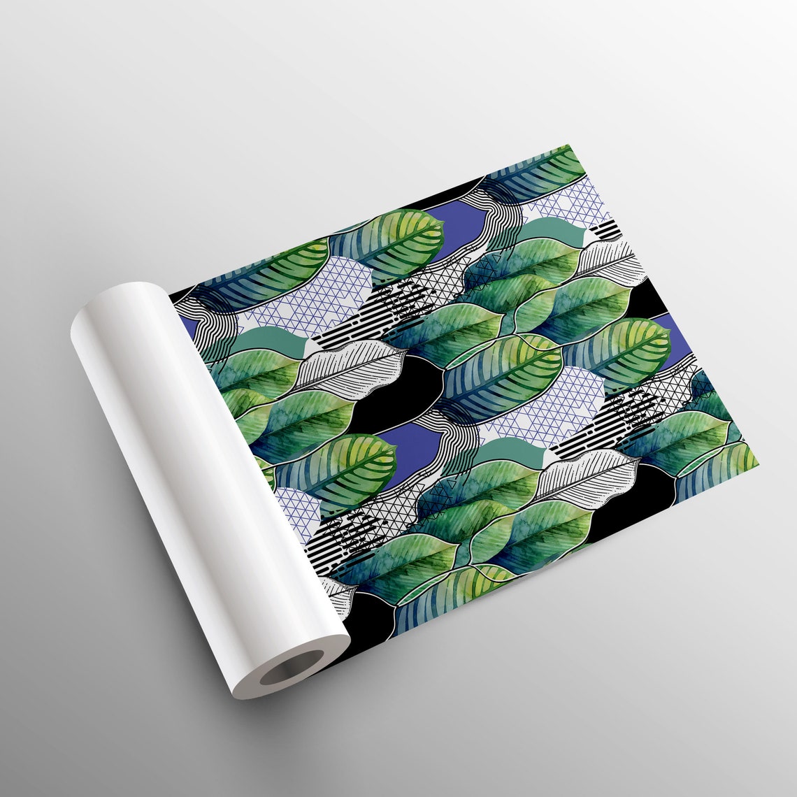 Abstract Green and Blue Leaf Pattern Wallpaper Peel and Etsy