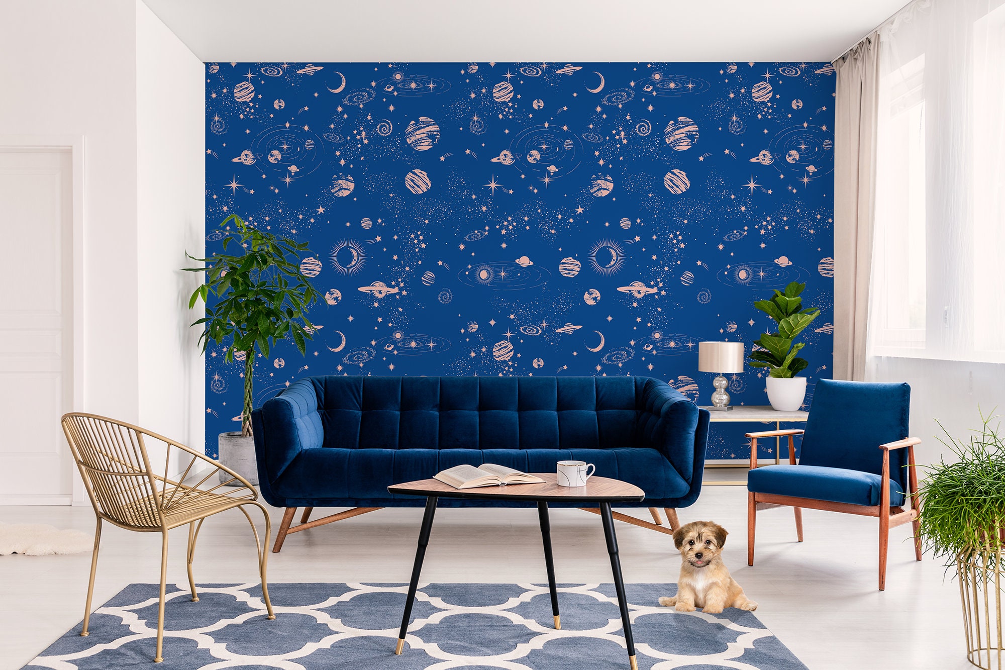 Blue Astro Wallpaper With Planets and Galaxies, Self Adhesive, Peel and ...