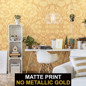 Warm yellow gradient art deco ornamental pattern wallpaper, self adhesive, peel and stick wall mural