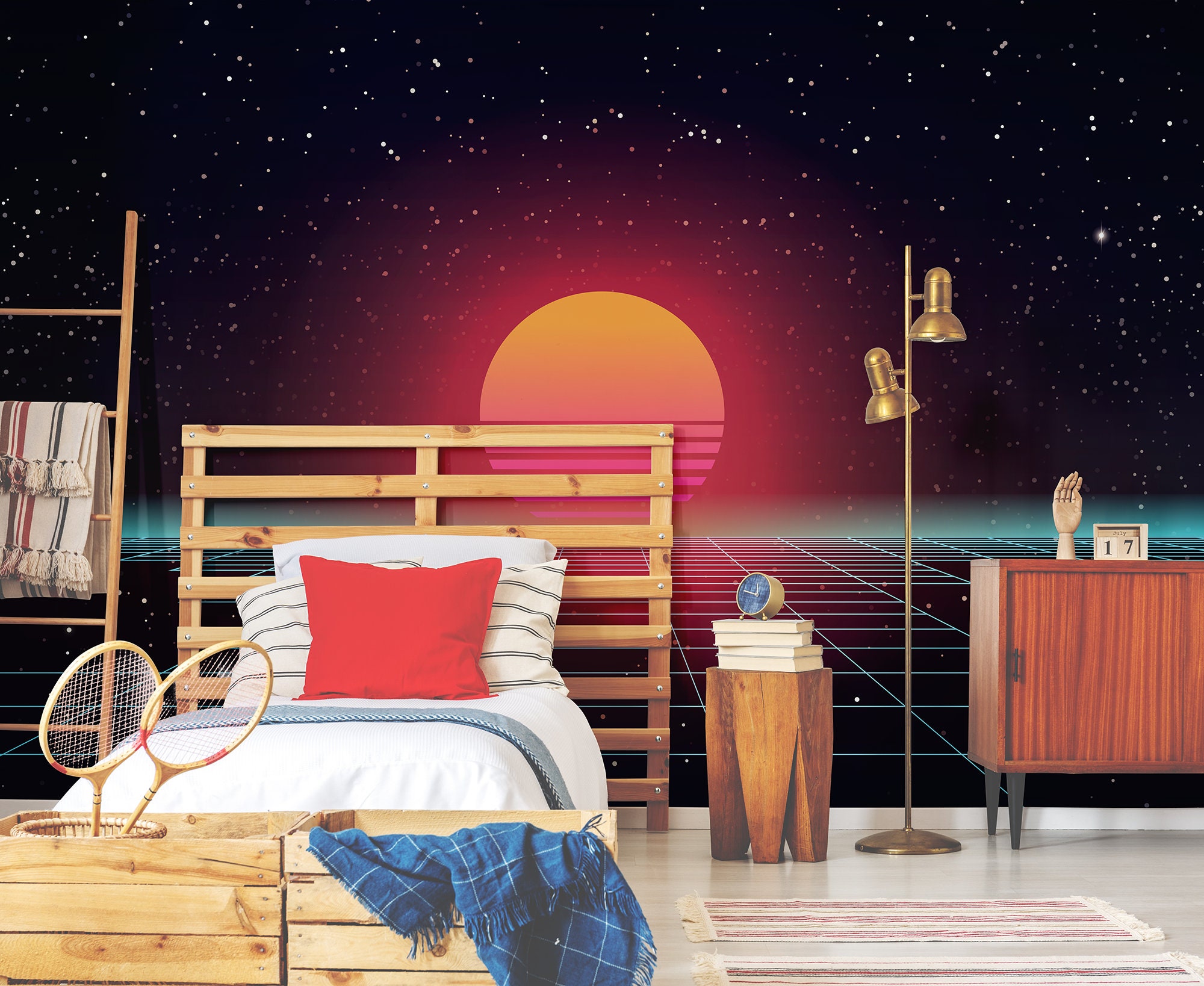 Retro Space Wallpaper 80's Style Self Adhesive Peel and Etsy