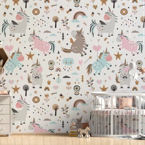 Unicorn pattern wallpaper, For Kids, self adhesive, peel and stick wall mural