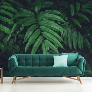 Dark green leaves photo wallpaper || self adhesive, peel and stick wall mural