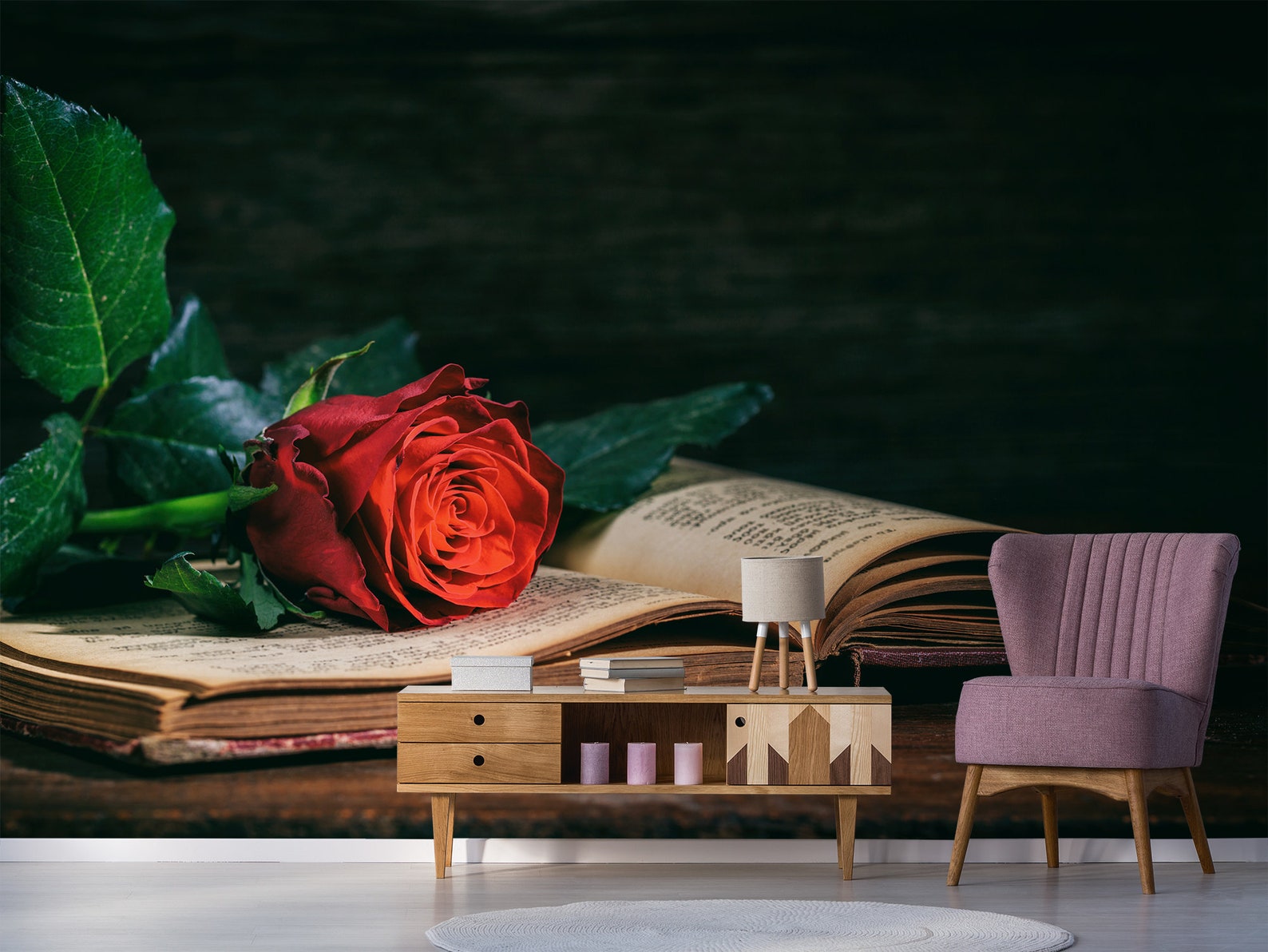 Red Rose and a Book - Perfect Wallpaper for Reading Lovers || Peel and ...