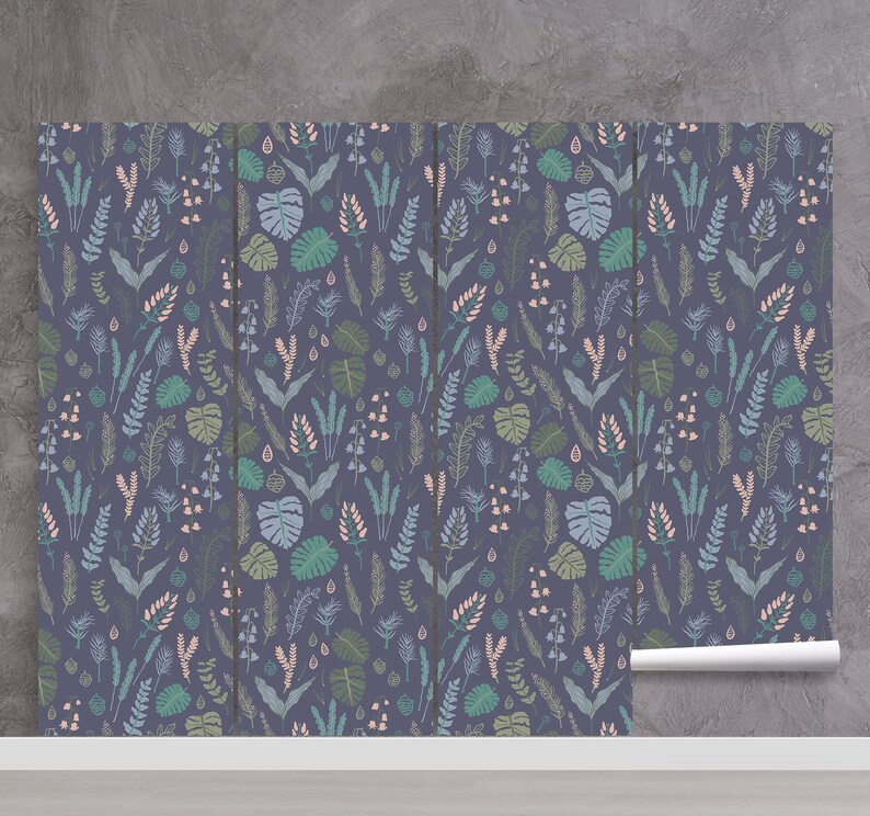 Forest plants self adhesive leaves floral wall mural removable seeds /& cones wallpaper temporary peel and stick