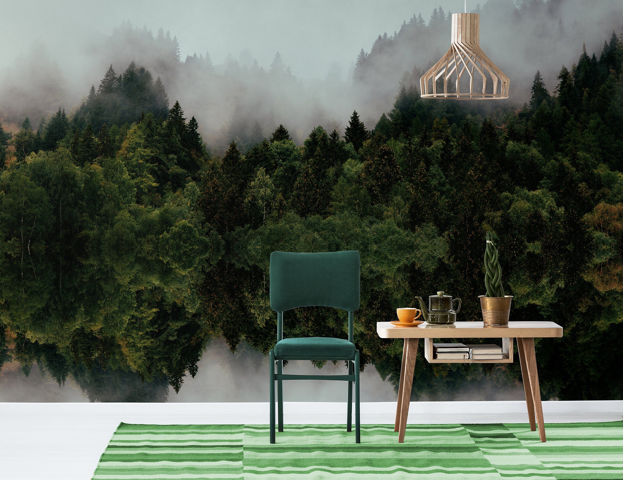 Foggy Green Forest Wallpaper, Self Adhesive, Peel and Stick Wall Mural ...