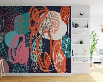 Navy Abstract Wallpaper With Dots Self Adhesive Peel and - Etsy