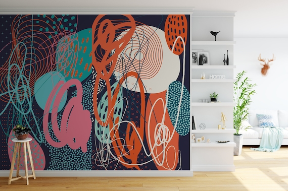 Colorful abstract wallpaper, For Kids, self adhesive, peel and stick wall mural