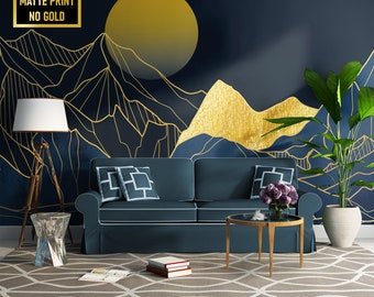 Dark Abstract Mountain Landscape Wallpaper, Art Deco Mountain Wall Mural • Peel and Stick *self adhesive* or Non-Pasted Vinyl Materials