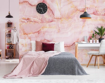 Pink quartz stone wallpaper, self adhesive, peel and stick wall mural
