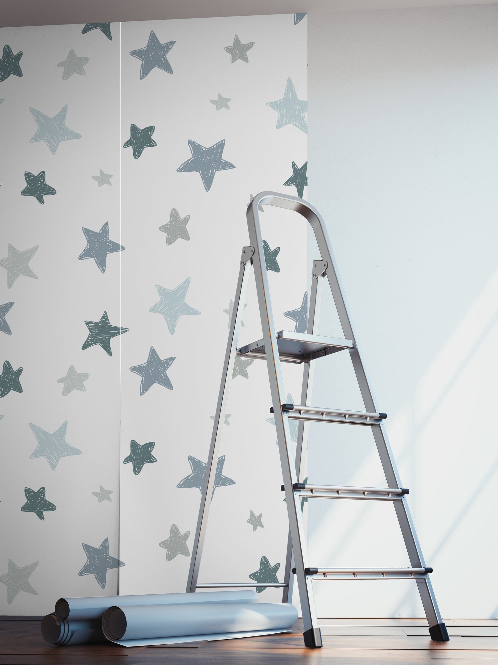 White Wallpaper With Blue Star Pattern for Kids Self Etsy