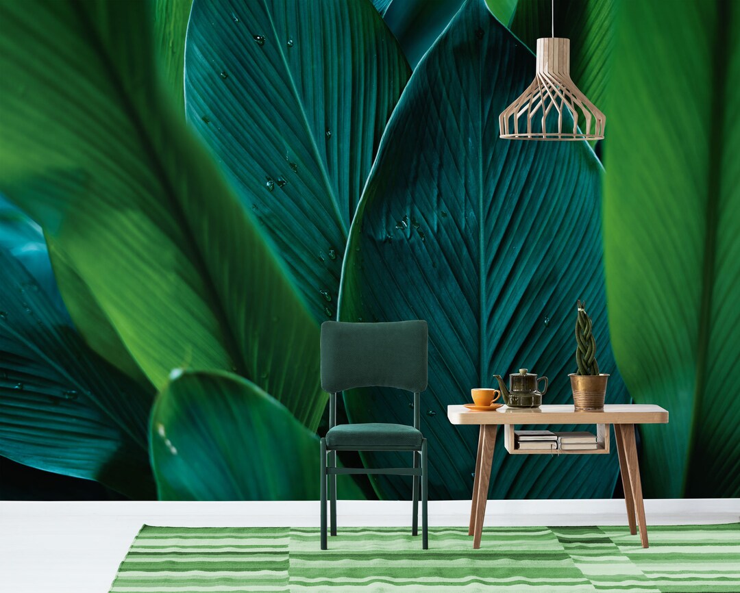 Green Tropical Leaves Photo Wallpaper || Self Adhesive, Peel and Stick ...