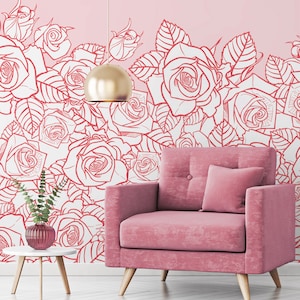 Pink Abstract Rose Wallpaper, Romantic Floral Wall Mural • Peel and Stick *self adhesive* or Non-Pasted Vinyl Materials •