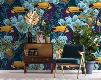 Grande Tapisserie Murale Vintage Française 1980, Coton Floral, 3.3x4.1 Ft - Décoration
