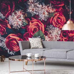 Amazing artificial red roses photo wallpaper || self adhesive, removable, peel and stick wall mural