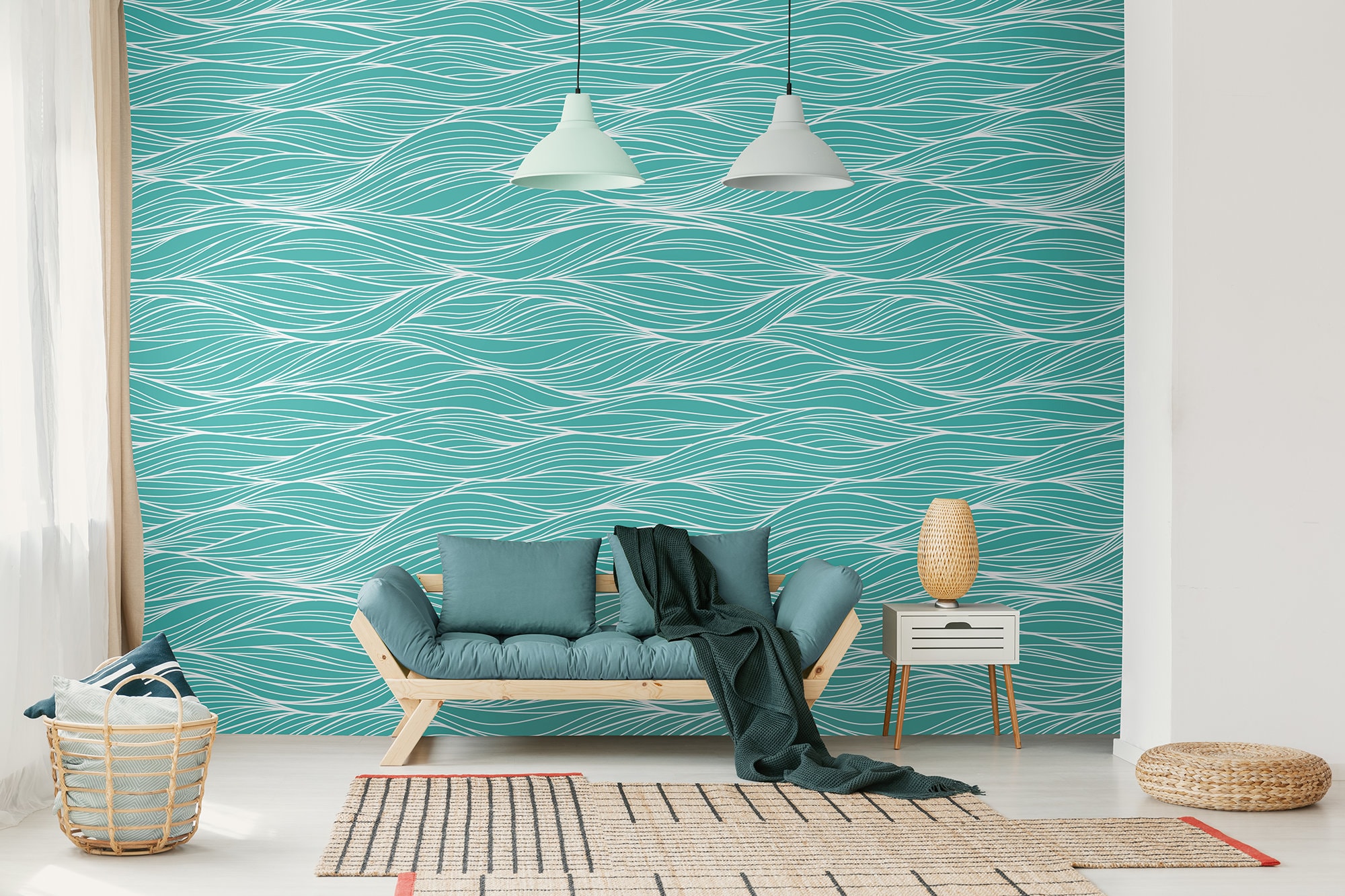 Blue Wallpaper With Sea Waves, Self Adhesive, Peel and Stick Wall Mural ...