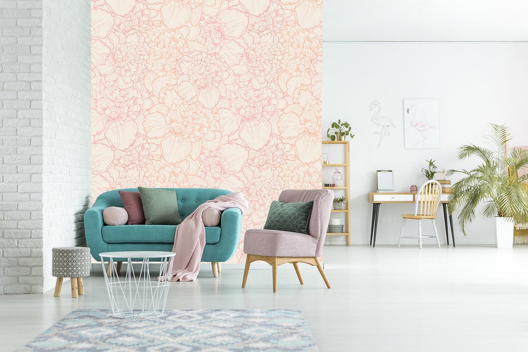 Pastel Wallpaper With Beautiful Peony Flowers, Self Adhesive, Peel and
