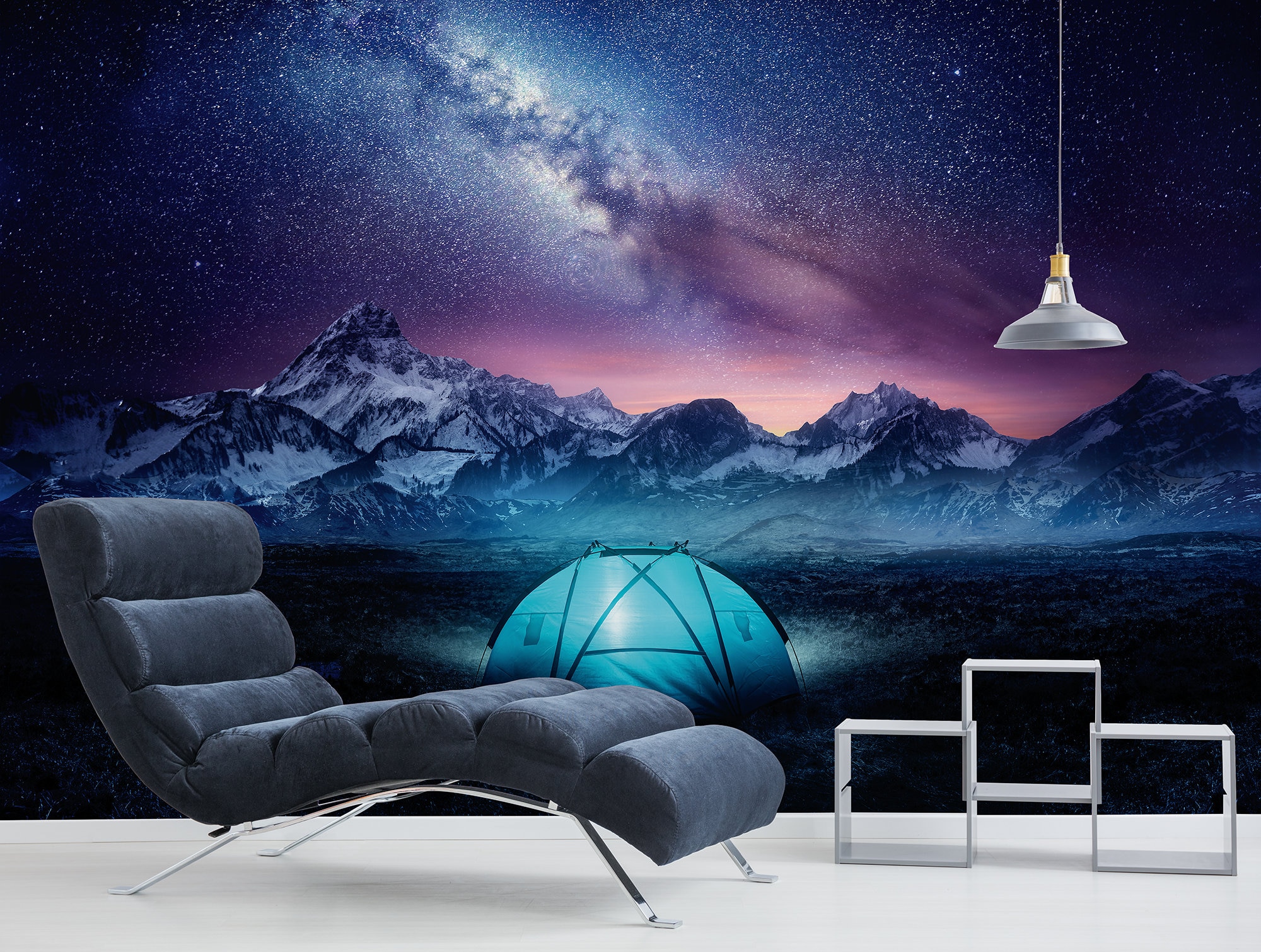 Starry Night Sky With Milky Way Galaxy and Mountain Landscape