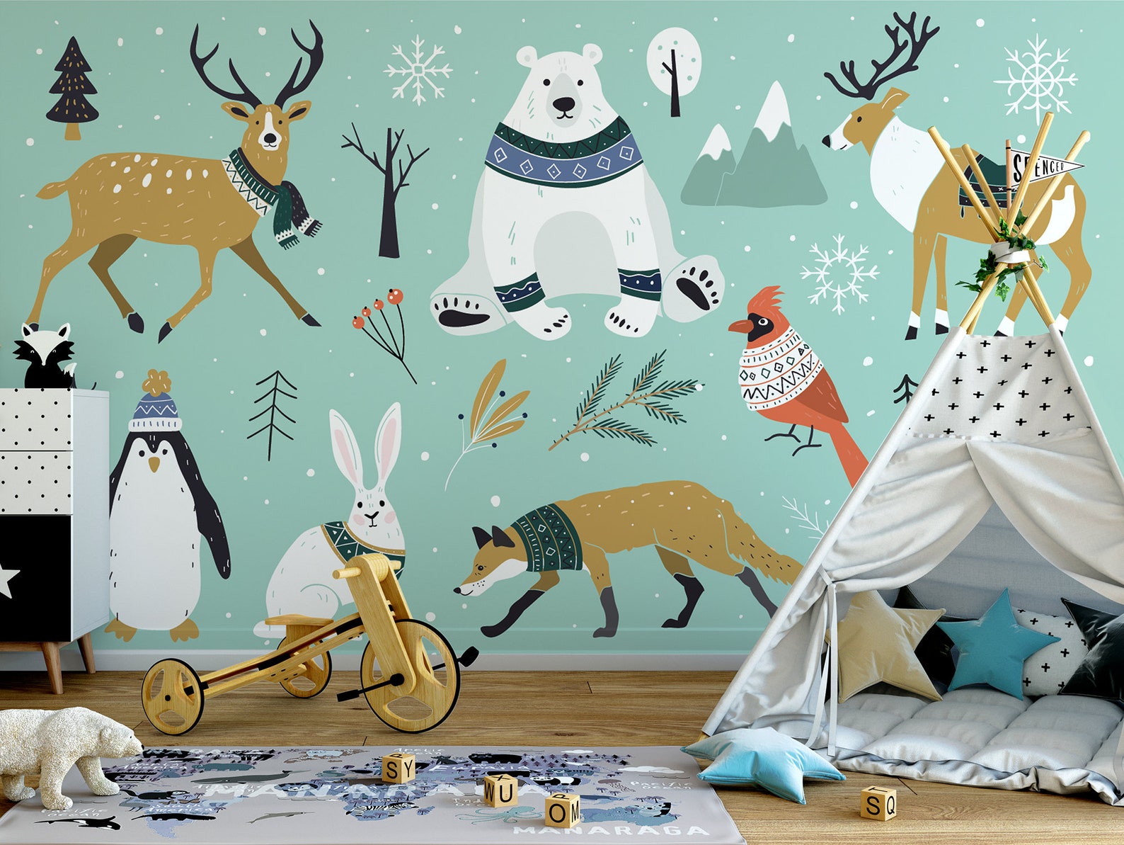 Winter Wallpaper With Animal Pattern for Kids Nursery - Etsy