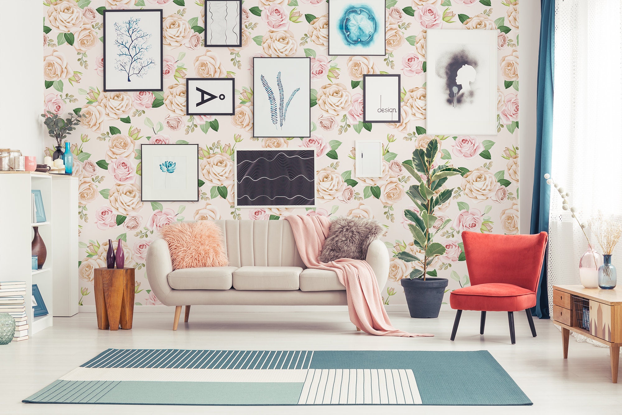 Light Pink Wallpaper With Delicate Rose Pattern || Peel and Stick ...