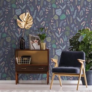 Papel pintado de plantas forestales, hojas, semillas y conos, autoadhesivo, extraíble, pelado y palo temporal, mural de pared floral