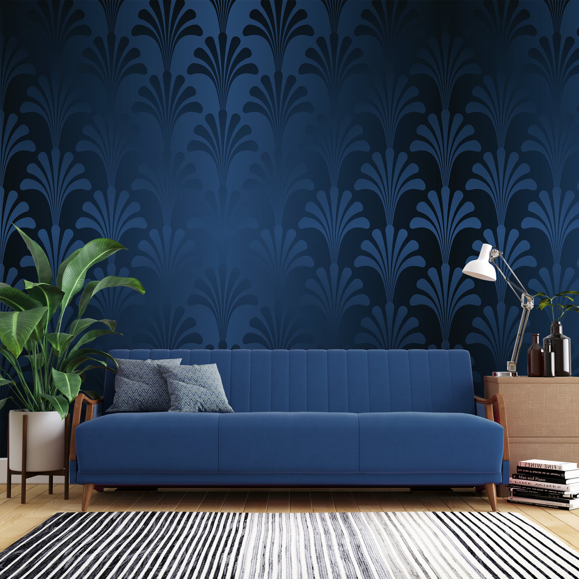 Navy patterned wallpaper discount