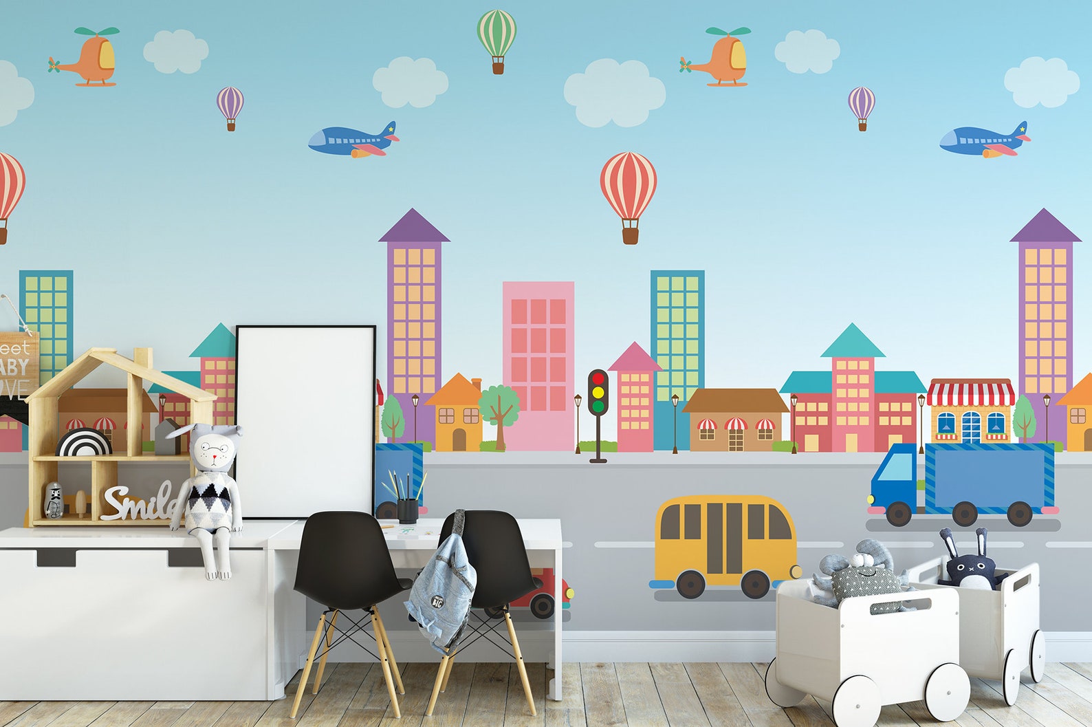 Colorful Cartoon City Wallpaper for Kids Self Adhesive Etsy