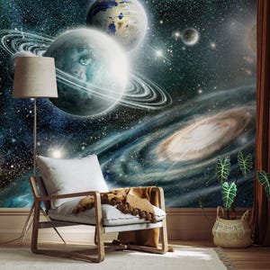 Carta da parati murale Galaxy Space, carta da parati Saturno • Carta da parati autoadesiva stacca e attacca • Carta da parati tradizionale •