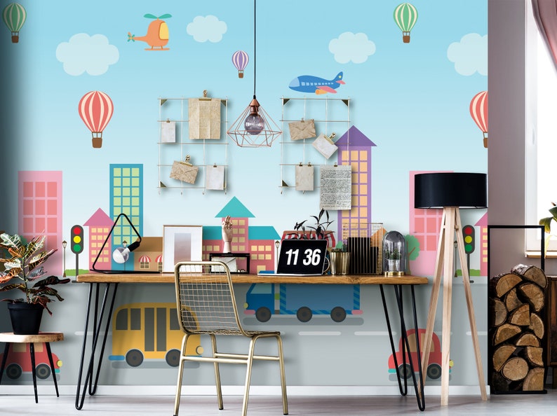 Colorful Cartoon City Wallpaper for Kids Self Adhesive Etsy