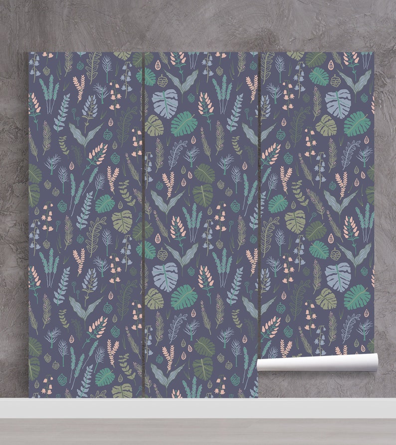Forest plants self adhesive leaves floral wall mural removable seeds /& cones wallpaper temporary peel and stick