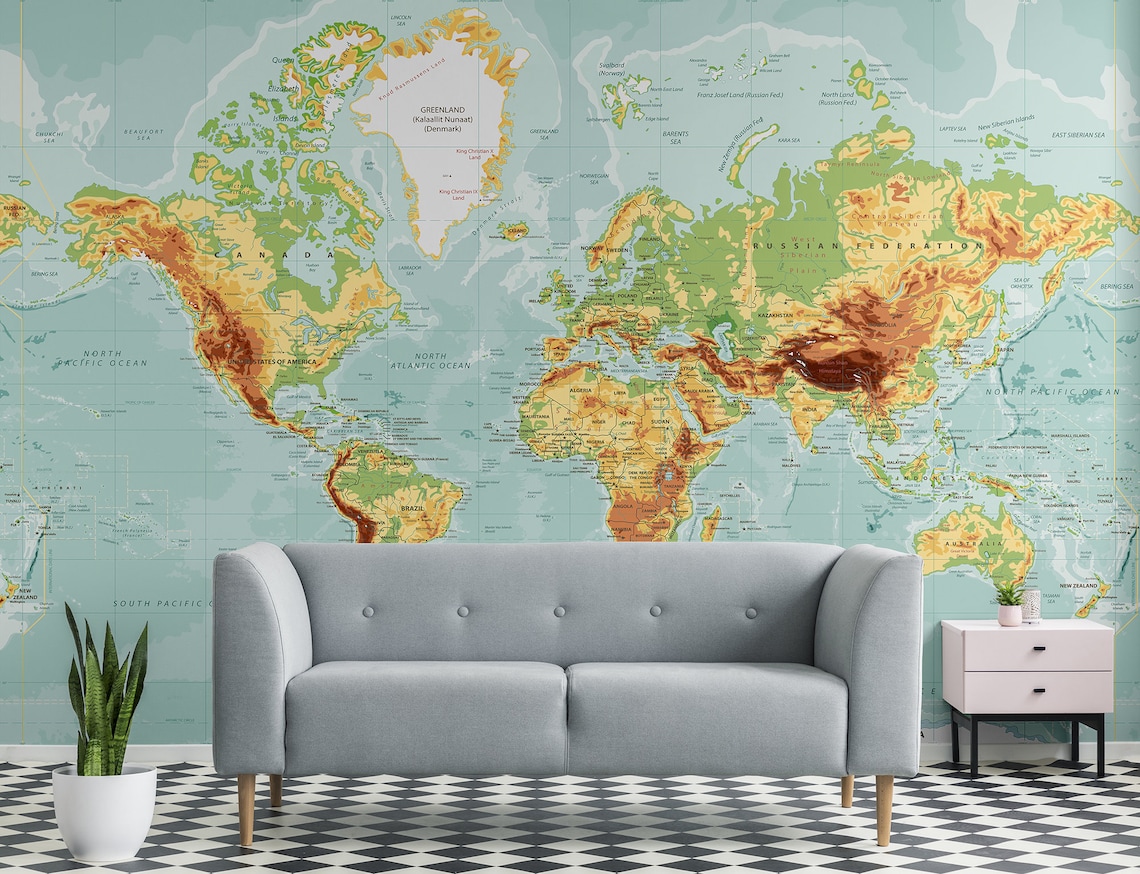 World Map Wallpaper Self Adhesive Peel and Stick Wall Mural | Etsy