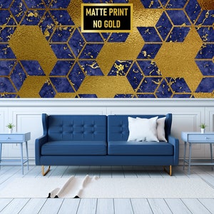 Blue & Yellow Hexagon Geometric Abstract Art Deco Wallpaper • Peel and Stick *self adhesive* or Non-Pasted Vinyl Materials •