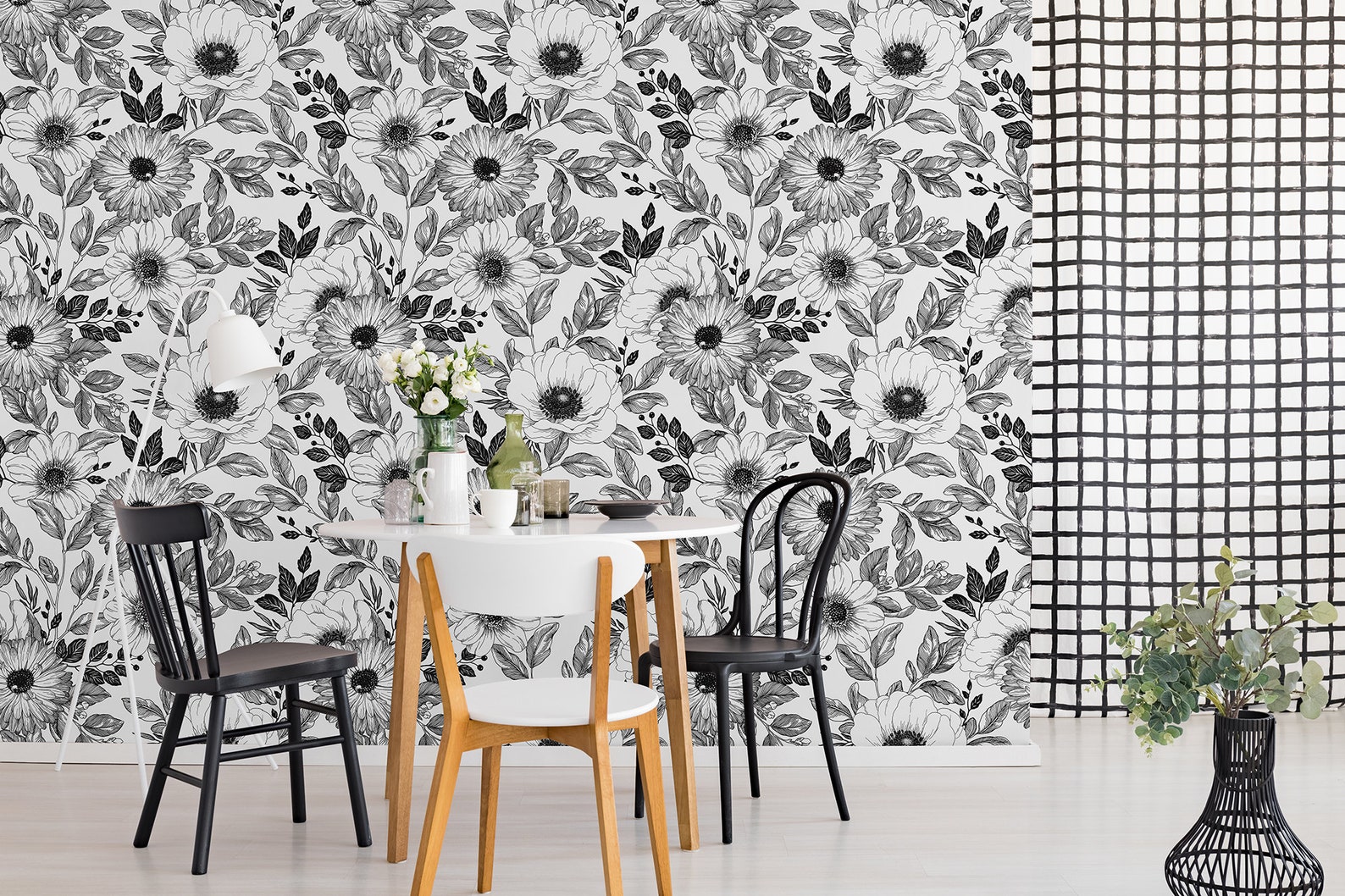 Black and White Floral Pattern Wallpaper Peel and Stick - Etsy