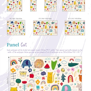 Scandinavian Baby Room Wallpaper, Animals & Rainbows, Nursery Wall Mural, Kids Art • Peel and Stick *self adhesive* or Traditional Vinyl • image 4