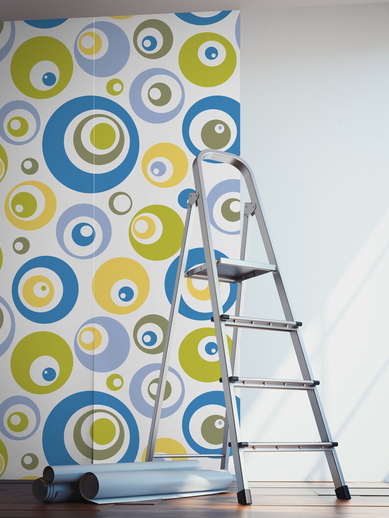 Wallpaper with green and blue circles self adhesive peel and stick wall mural For Kids