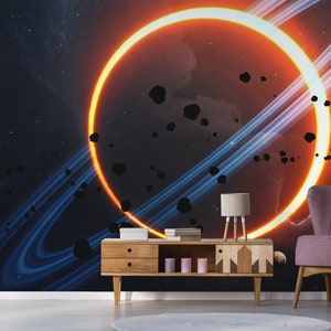Glowing Planet wallpaper, self adhesive, peel and stick wall mural