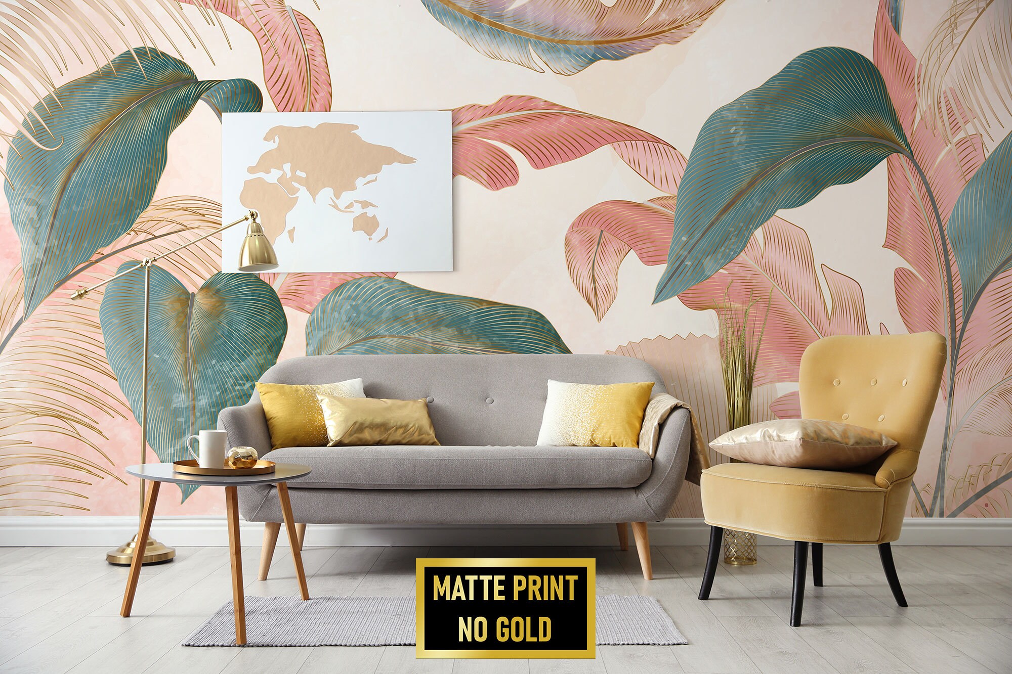 Pastel Pink \u0026 Green Art Deco Tropical Banana and Palm Leaf Wallpaper • Peel  and Stick *self Adhesive* or Non-pasted Vinyl Materials • - Etsy, image size:2000x1333