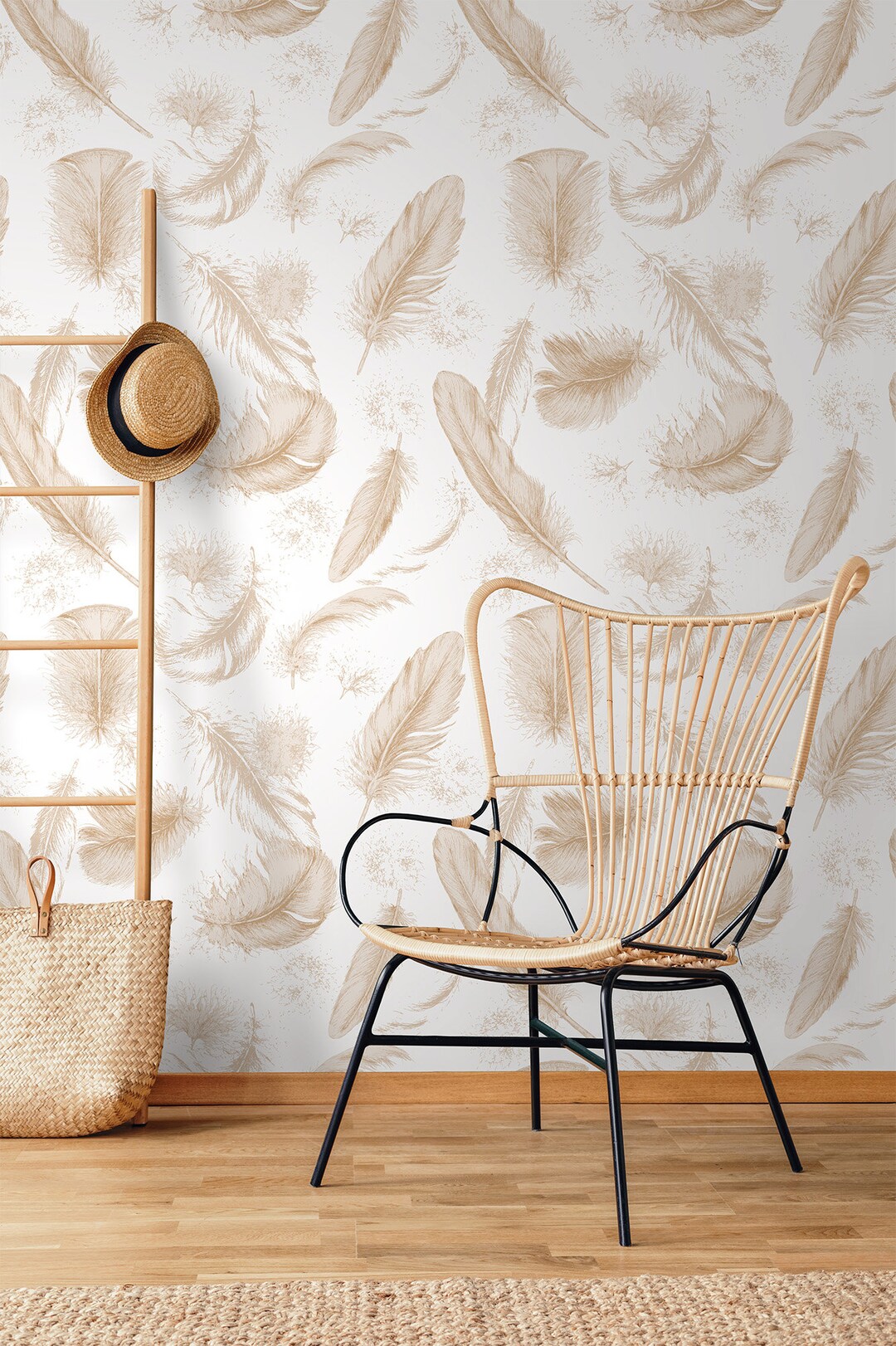 Brown Feathers Wallpaper, White Background, Feather Pattern Peel and