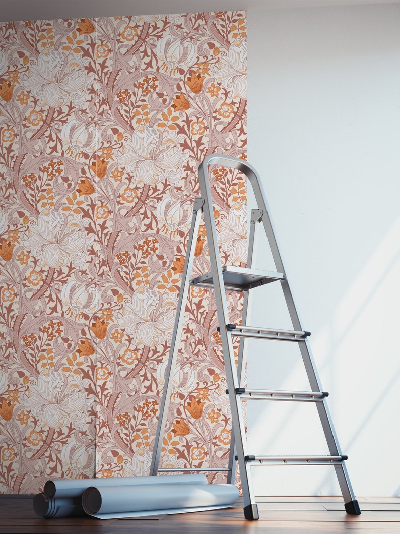 Pink & Orange Decorative Floral Wallpaper Peel and Stick - Etsy