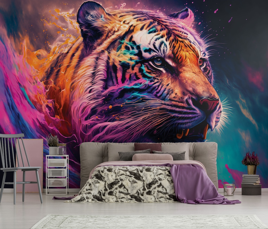 Papel pintado abstracto de tigre, mural de pared de animales grandes •  Despegue y pegue *autoadhesivo* o materiales de vinilo no pegados • - Etsy  ..., image size:1080x923