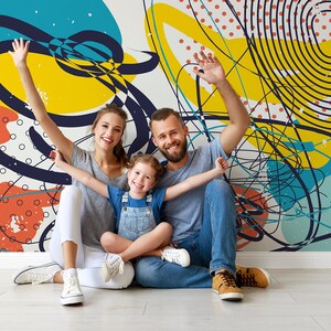 Colorful abstract scribbles wallpaper || For Kids, self adhesive, peel and stick wall mural