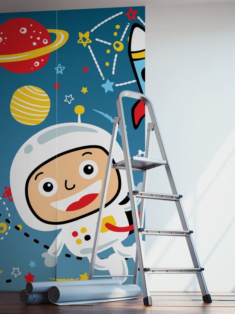 Astronaut in Space cartoon wallpaper For Kids self | Etsy