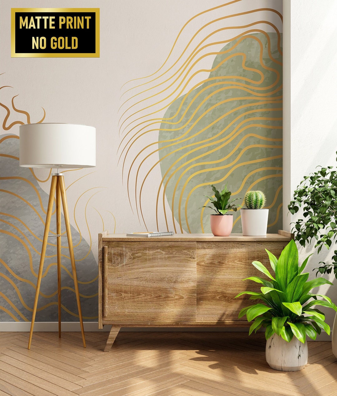 Green & Yellow Abstract Pattern Wallpaper, Modern Art Wall Mural • Peel ...